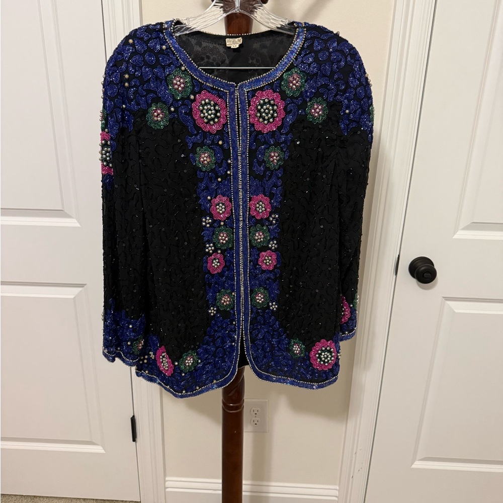 Laurence Kazar Black and Blue Beaded Blazer